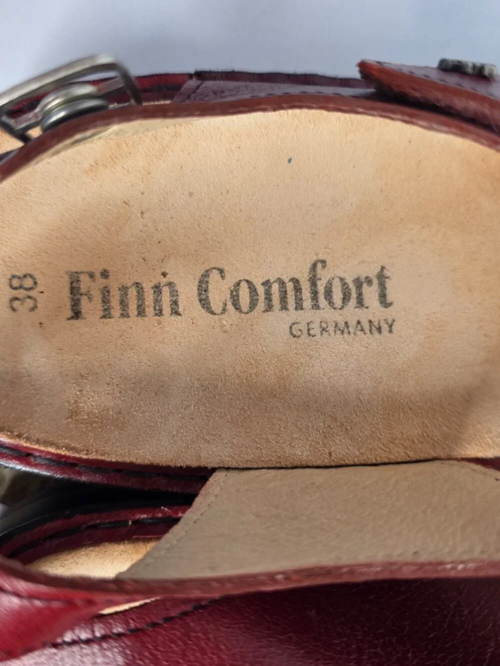 Finn Comfort Gomera-S Red Leather Sandals, Size 38 (US 7.5 - 8)